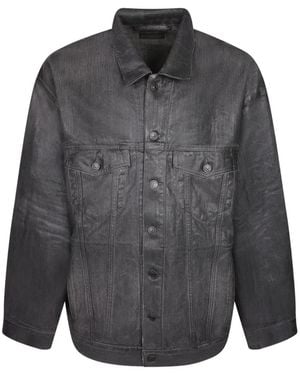 Balenciaga Oversized Logo-Print Denim Jacket - Grey