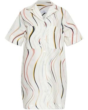 Paul Smith Wavy-Stripe Mini Shirt Dress - White