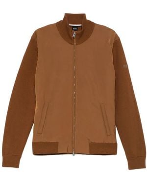 BOSS Knitted-Panel Zip-Up Jacket - Brown