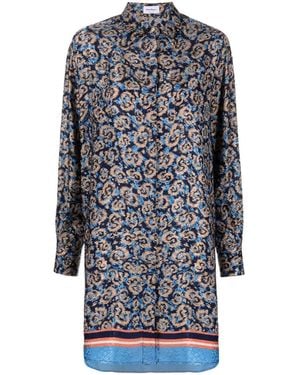 Ferragamo Ferragamo Floral-Print Oversized Silk Shirt - Blue
