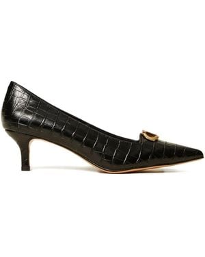 Twinset 50Mm Crocodile-Effect Oval-T Heeled Court Shoes - Black