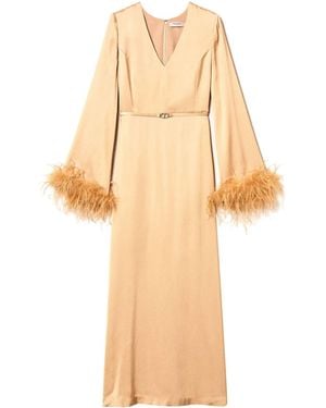 Twinset Feather-Detail Satin-Finish Maxi Dress - Natural