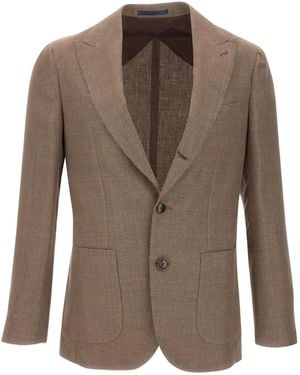 Barba Napoli Peaked-Lapels Buttoned Blazer - Brown