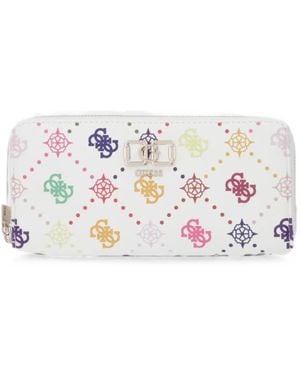 Guess Emelie Logo-Print Zip-Around Wallet - White