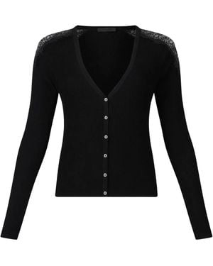 Liu Jo Lace-Trimmed Ribbed Cardigan - Black