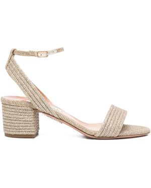 Aquazzura 55Mm Sundance Glitter-Fabric Block-Heel Sandals - Natural