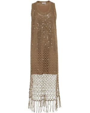 Brunello Cucinelli Gestricktes Kleid Mit Pailletten - Natur