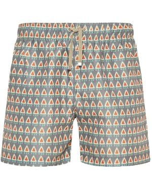 Benibeca Baloch Geometric-Print Drawstring-Waist Swim Shorts - Grey