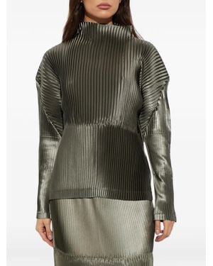 Issey Miyake Pleated Mock-Neck Top - Green