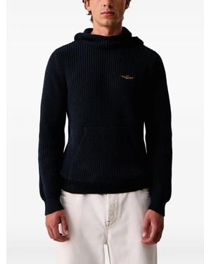 Aeronautica Militare Ribbed-Knit Hoodie - Blue
