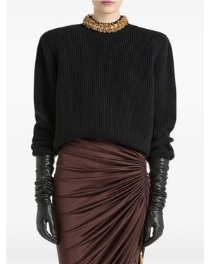 Balmain Cashmere Sweater With Removable Embroidered Trim - Black