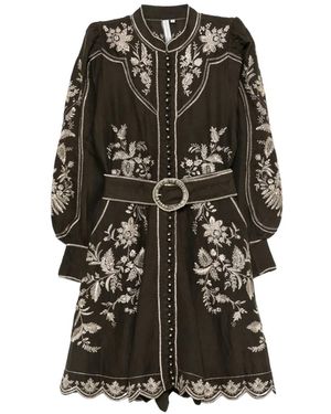 Scarlett Poppies Brianna Floral-Embroidered Mini Dress - Black