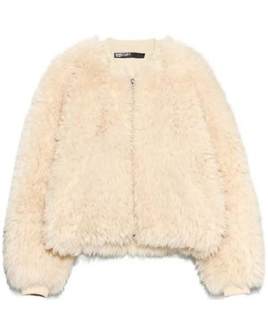 Bimba Y Lola Ivory Fur Bomber Jacket - Natural