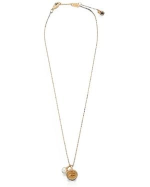 COACH Logo-Pendant Pearl-Detail Necklace - White