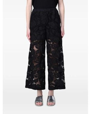MEIMEIJ Pantalones Palazzo Con Encaje Bordado - Negro