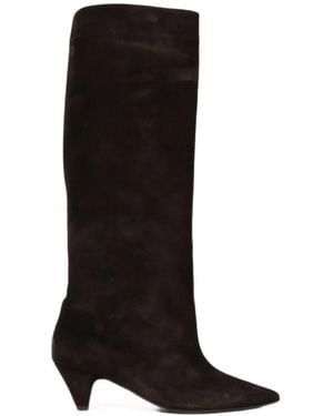 Anna F. Pointed-Toe Suede Boots - Black