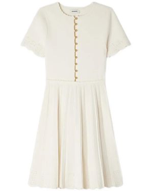 Sandro Mini Buttoned Scalloped Dress - White
