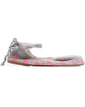 SLO_HAND_MADE Lace-Up Crochet Ballet Flats - Pink