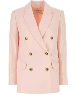 Zimmermann Crush Double-Breasted Linen Blazer - Pink