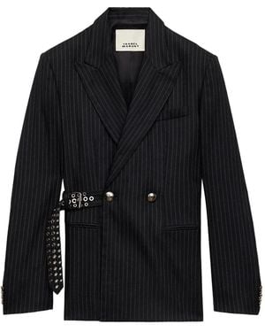 Isabel Marant Pinstripe Studded-Belt Jacket - Black