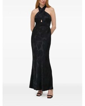 Guess Halter Leaf-print Maxi Dress - Black
