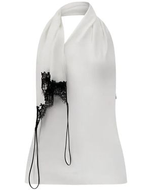 FIDAN NOVRUZOVA Priscilla Lace-Trim Halterneck Top - White