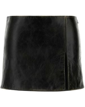 Miu Miu Leather Mini Skirt - Black