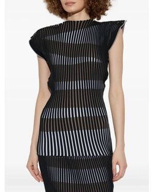 Issey Miyake Striped Pleated Top - Black
