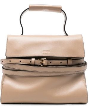 Moschino Belted Leather Tote Bag - Natural