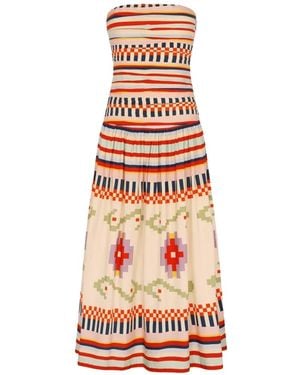Carolina K Malla Striped-Print Midi Dress - White