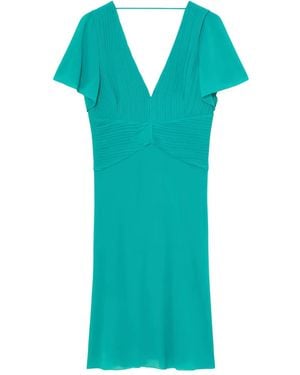 Patrizia Pepe Pleated V-neck Dress - Blue