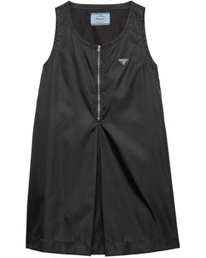 Prada Pleat-Detail Half-Zip Mini Dress - Black