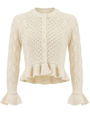 Chloé Pointelle-Knit Ruffled Cardigan - White
