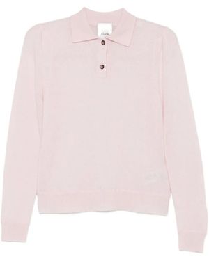 Allude Button-Up Knitted Polo Top - Pink