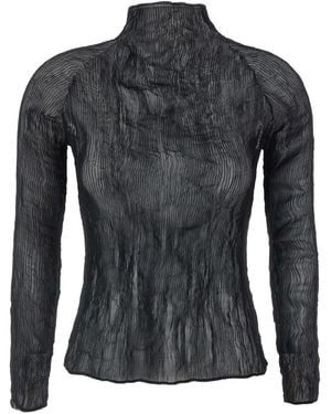 Issey Miyake Chiffon Twist-56 Oberteil mit Stehkragen - Schwarz
