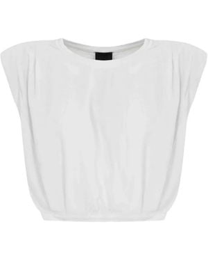 Pinko Padded-Shoulder Crop T-Shirt - White