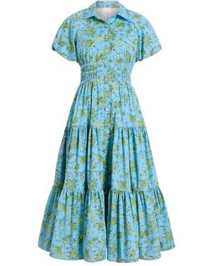 Cinq À Sept Puff-Sleeve Tiered Dress - Blue
