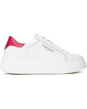 Twinset Plateau-Sneakers aus Leder - Weiß