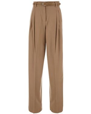 Max Mara Belted Pleated Trousers - Natural