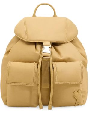 Ami Paris Small Nylon Marcel Flap Backpack - Natural