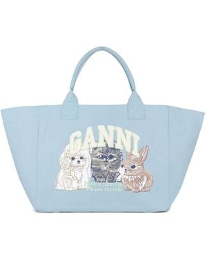Ganni Sac Cabas En Coton Recyclé - Bleu