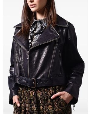 Poche Paris Cropped Biker Jacket - Black