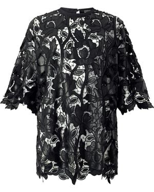 Roberto Cavalli Floral-Lace Top - Black