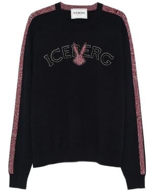 Iceberg Besticktes Sweatshirt Mit Seitenstreifen - Schwarz