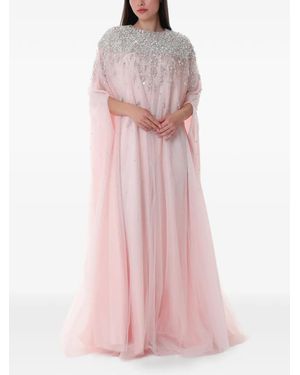 Dina Melwani Crystal Tulle Maxi Kaftan - Pink