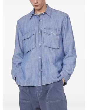 Officine Generale Button-Up Chest-Pocket Shirt - Blue