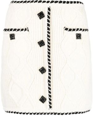 Self-Portrait Cable Knit Button-Embellished Miniskirt - Natural