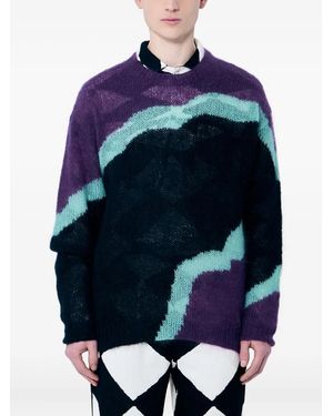Nomarythm Textile Colour-Block Crew-Neck Jumper - Blue
