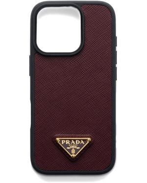 Prada Saffiano Leather Iphone 16 Pro Case - Purple