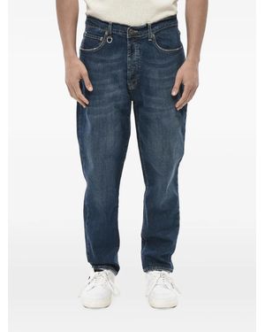 Paolo Pecora Leather-Patch Whiskered Jeans - Blue